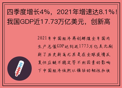 四季度增长4%，2021年增速达8.1%！我国GDP近17.73万亿美元，创新高